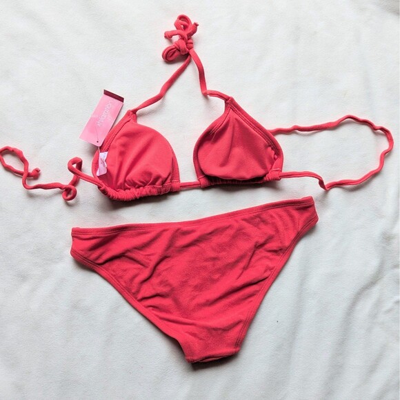 Xhilaration Cherry Red Terry Bikini Swimsuit Cheeky - Picture 4 of 5